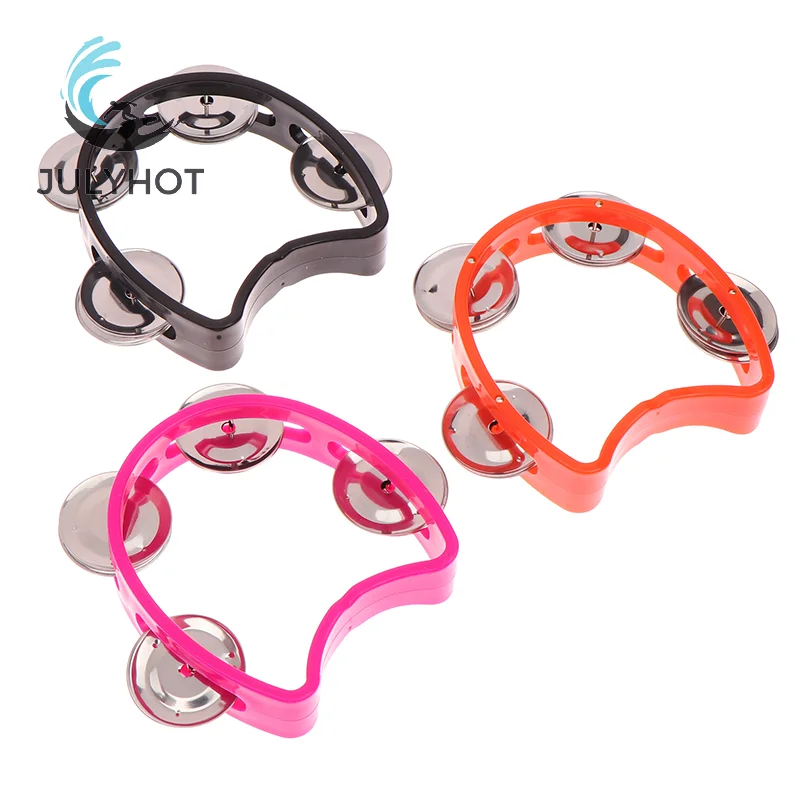 Kindergarten Hand-held Tambourine Metal Bells Plastic Rattle Ball Percussion KTV Party Kids Game Toy Musical Instrument