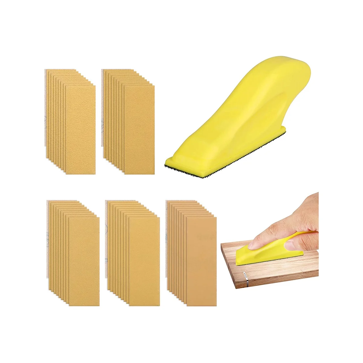 

Sander Kit for Detail Sanding, Mini Handle Sanding Tool & 50Pcs Sandpaper-Grit 80 120 150 220 400, for Small Project DIY