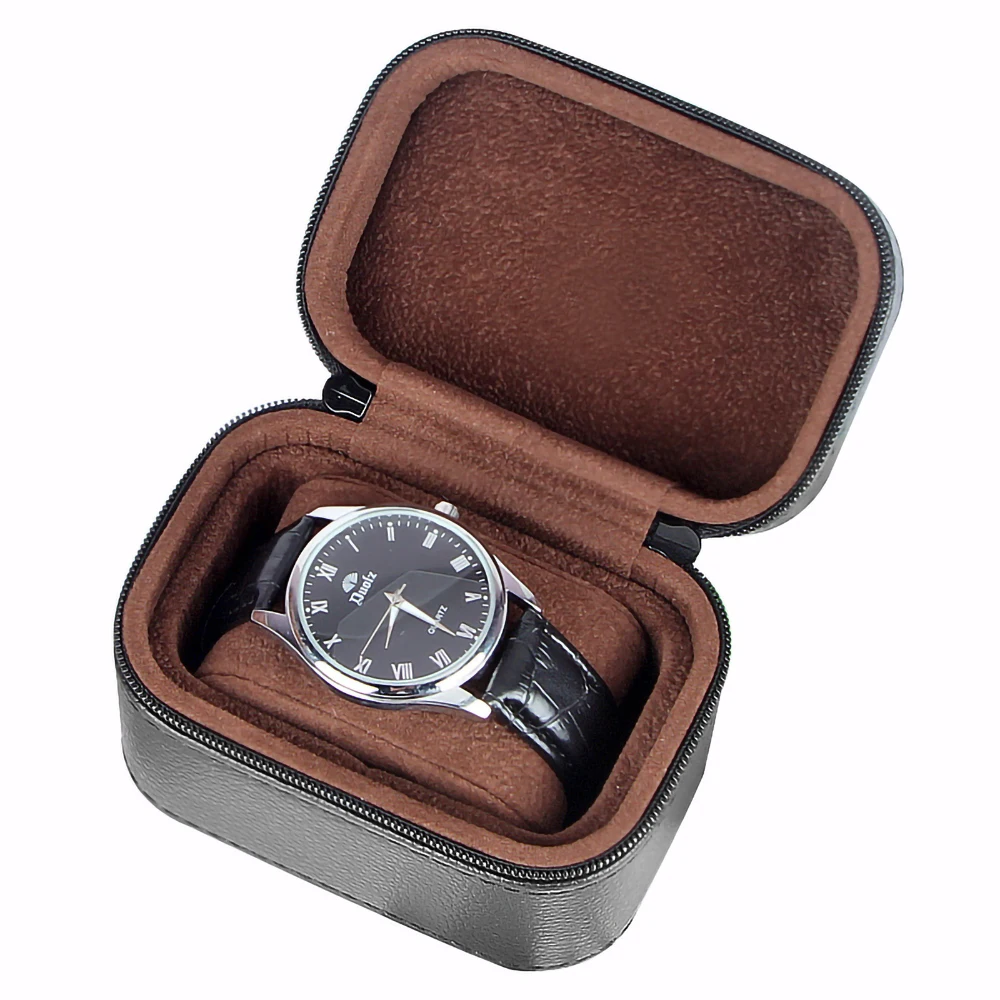 

Portable Leather Watch Box High-Quality Collection Display Zipper Watch Case Simple Vintage Small Travel Watch Storage Boxes