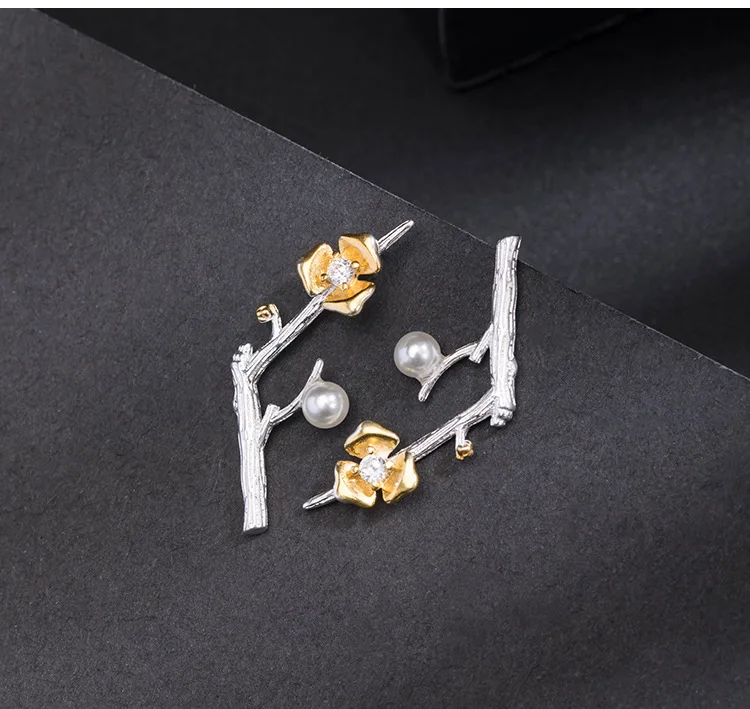 Su 18 Plum Blossom Branch Earnail Damen S 925 Silber Nische Design Sense Blumenohrringe Modeschmuck – Detail 5