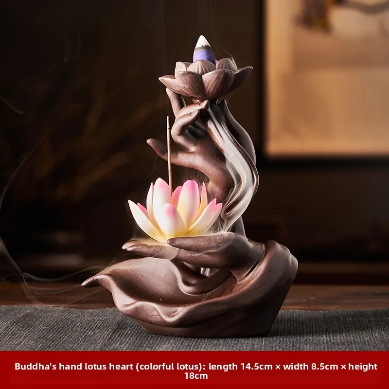 Backflow Incense Burner Ceramic Purple Sand Incense Stove Zen Buddhist Hand Incense Stick Holder Home Office Decoration Ornament