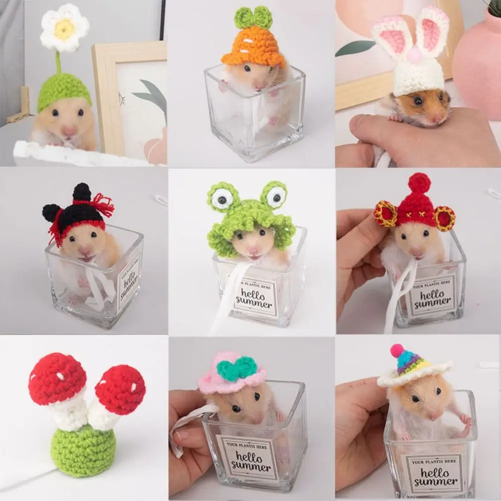 Portable Cartoon Hamster Hat Handmade Soft Pet Knitted Hat Adjustable Small Pet Caps For Parrot Guinea Pig Hamster