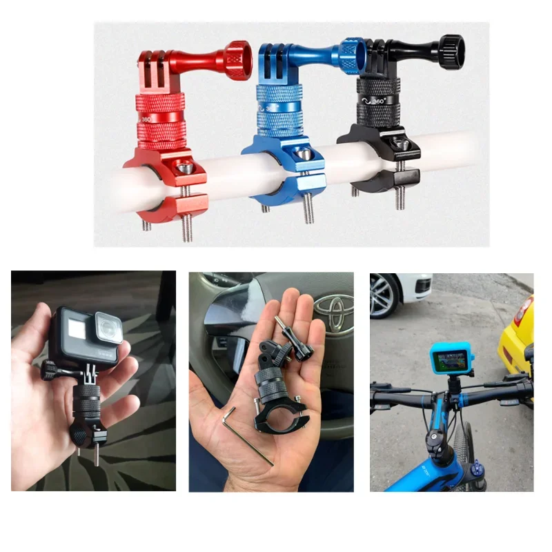 

360 Degree Rotation Go Pro Handlebar Mount Clamp for Gopro 11/10 9 8 7 DJI OSMO SJ7000 Yi 4Ks