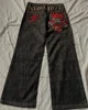 High street patchwork letter embroidered jeans men's goth Harajuku fashion wide leg jeans y2k American retro casual pants 1