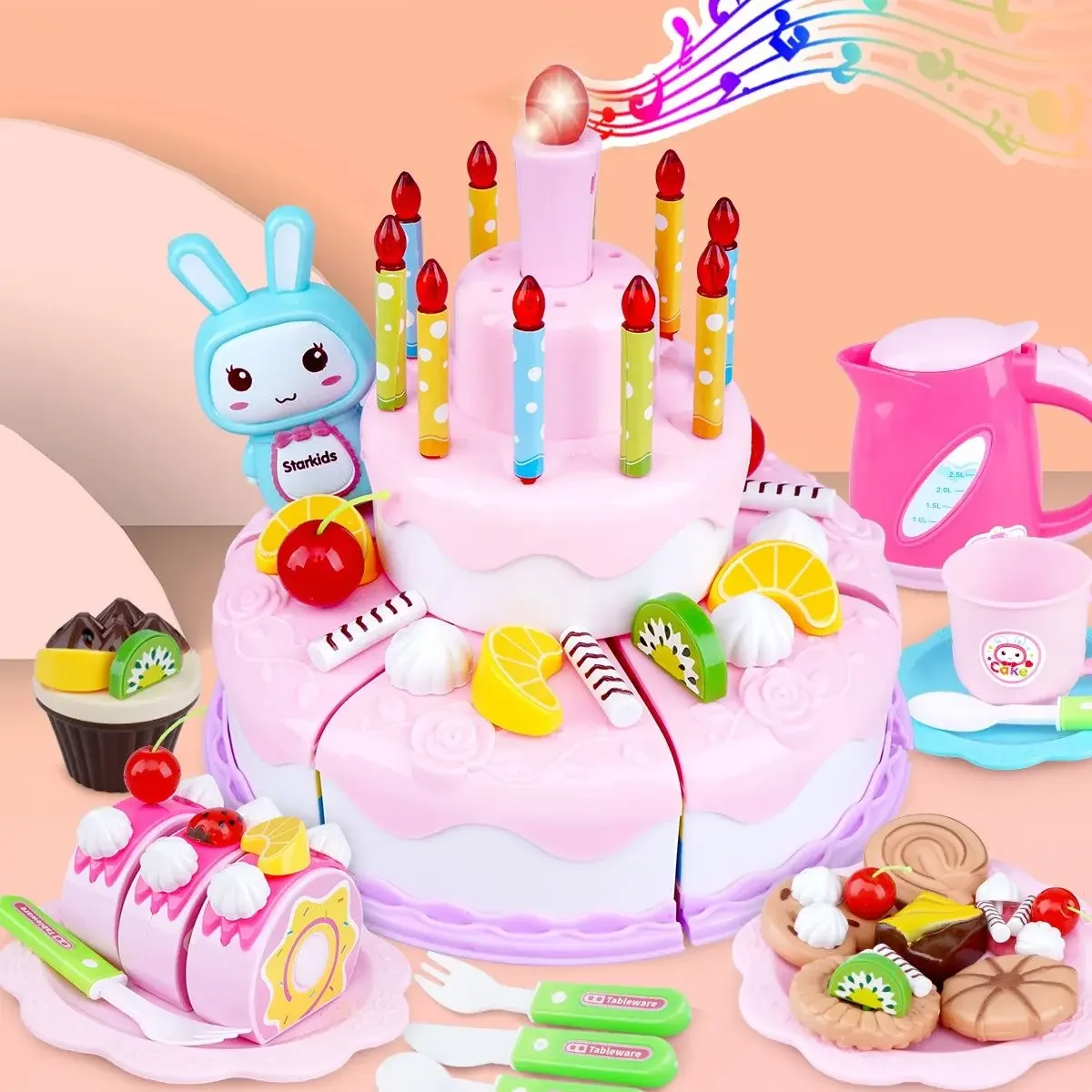 

37-87pcs Kitchen Toys Cake Food DIY Pretend Play Fruit Cutting Birthday Toys for Children Plastic Educational Baby Kids Gift