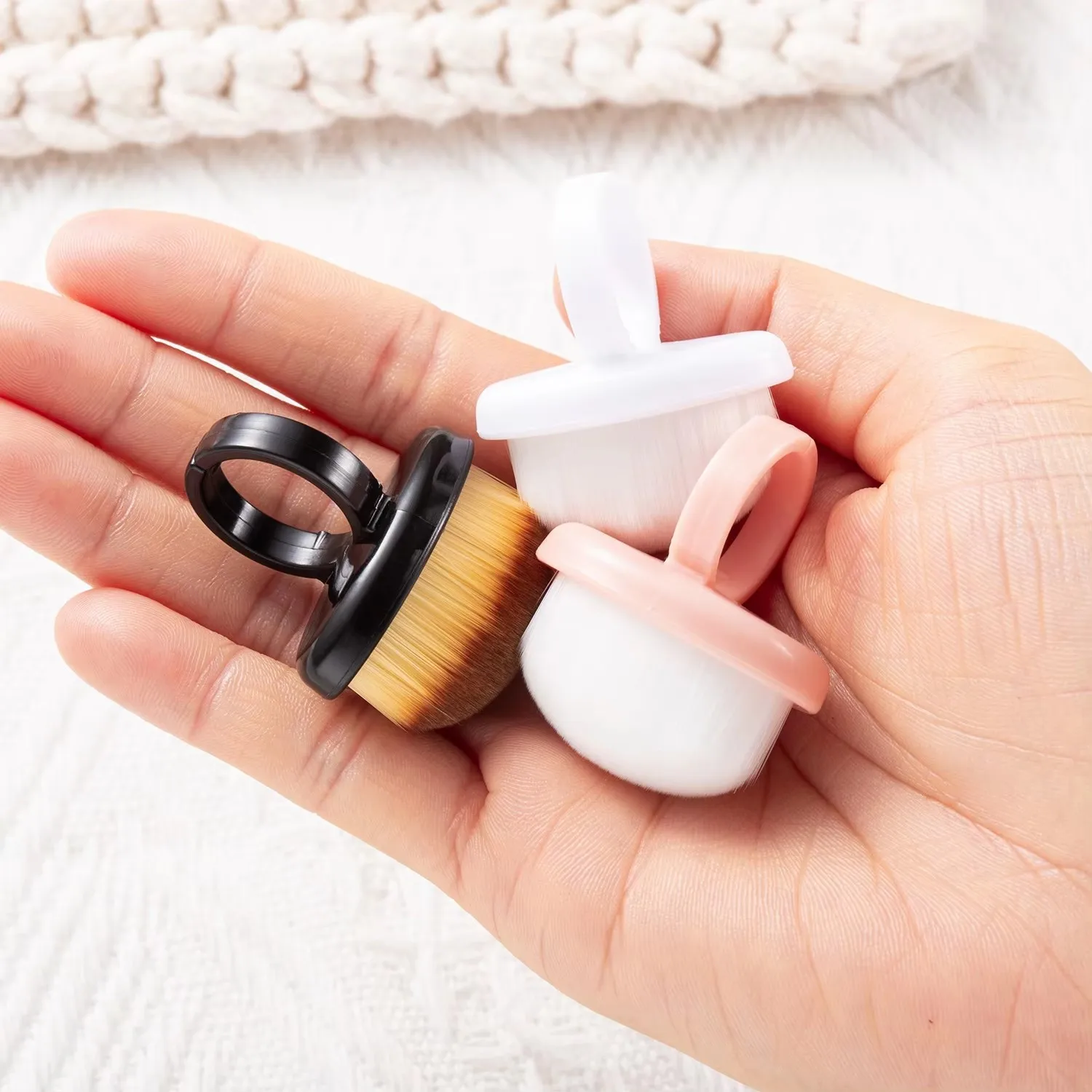 1/10Pcs Manicure Dust Clean Brush Finger Ring Duster Soft Hair Nail Polish Powder Dusting Tools Nail Art Dense Bristles Brush 6