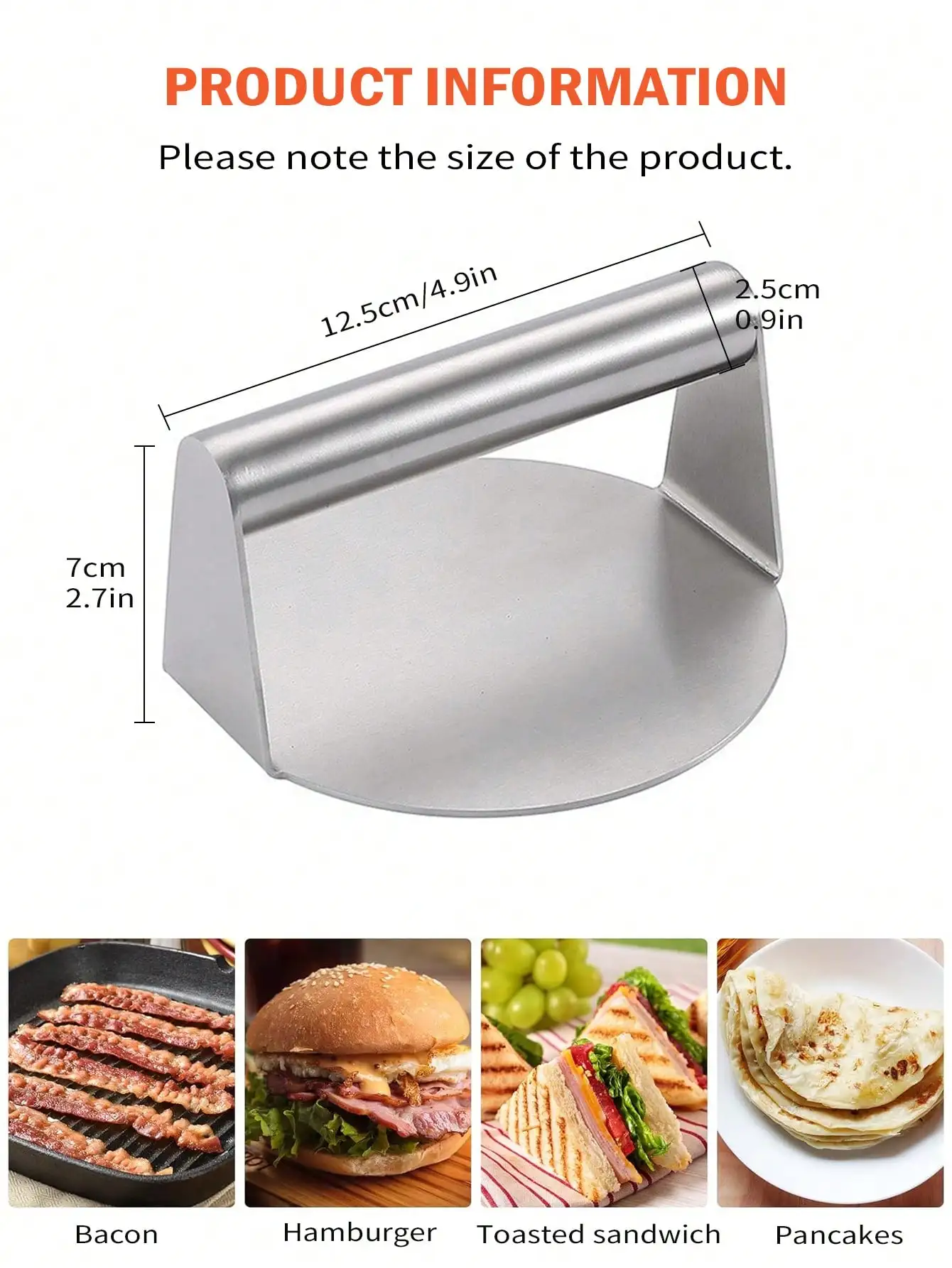 Leeseph Stainless Steel Burger Press Kitchen Round Burger Smasher Non-Stick Smooth Hamburger Press Flat Bottom Without Ridges burger press