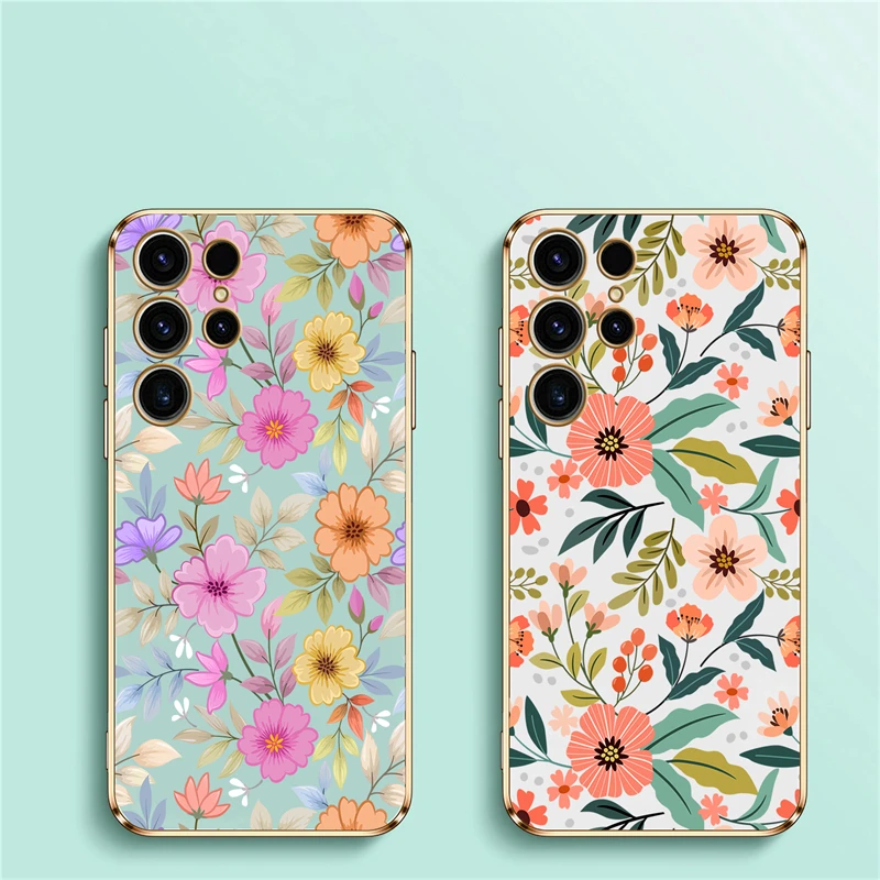 Luxury Plating Shockproof Floral Phone Case – Elegant Flowers Pattern Back Cover Coque