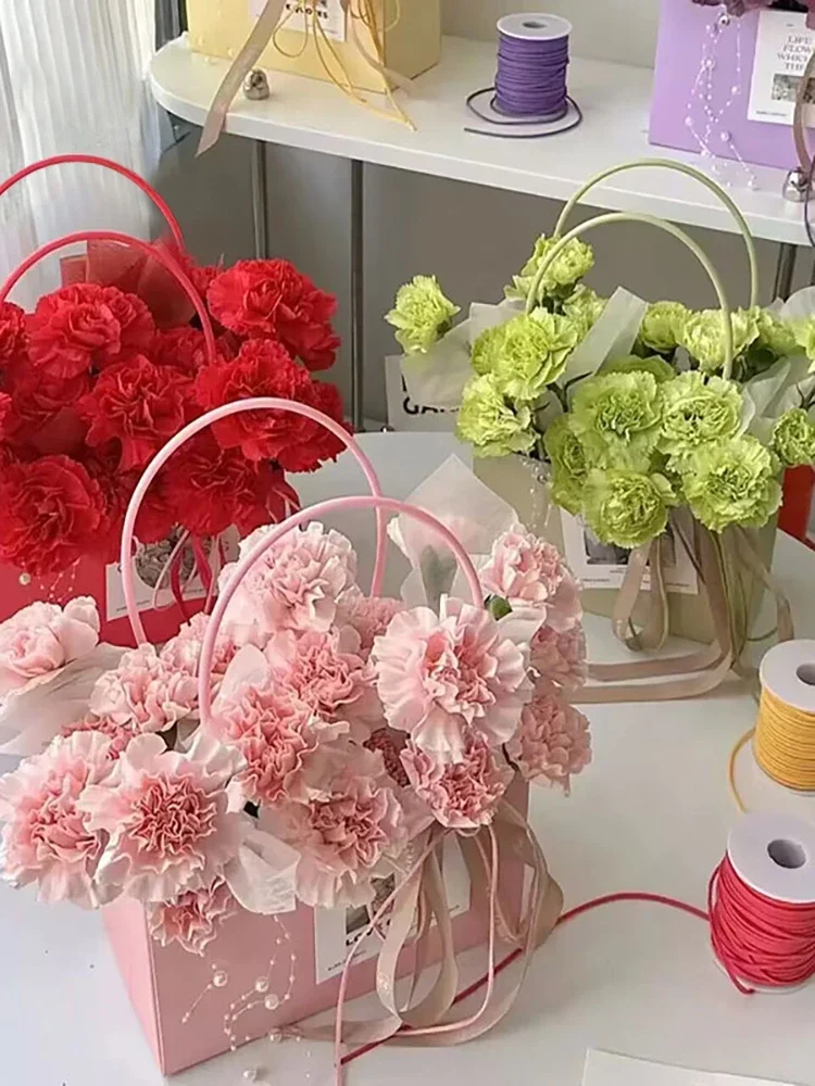 Valentine's Day Gift Flower Kraft Paper Handheld Bags Flowers Arrangement Portable Boxes Rectangular Trapezoidal 10pcs
