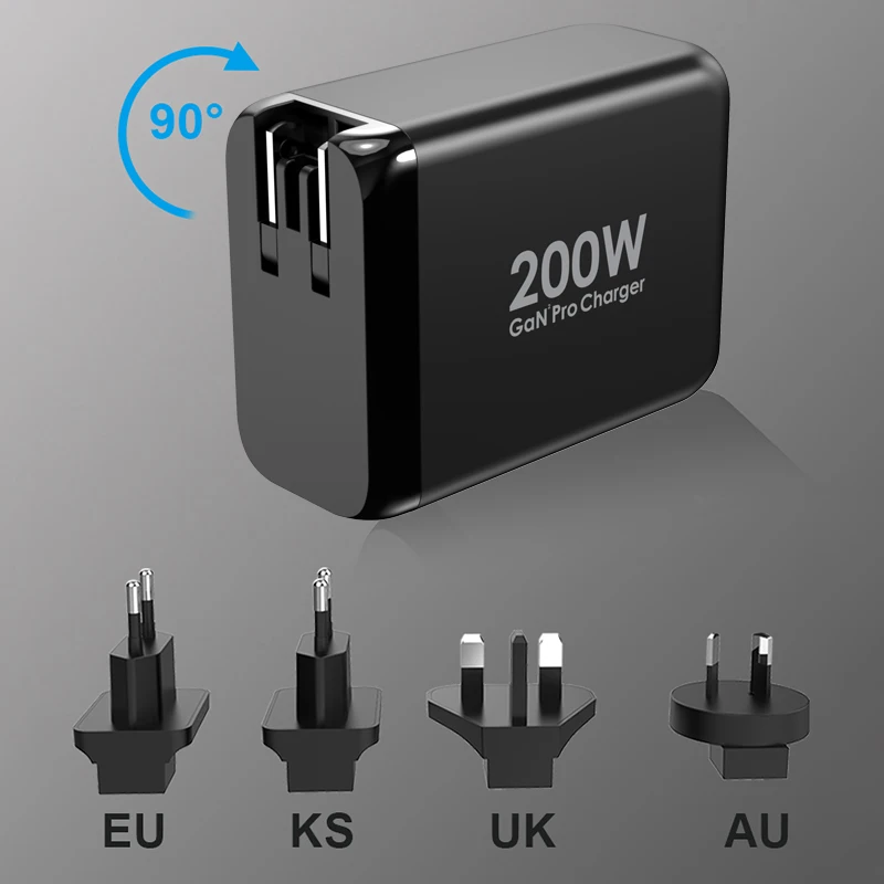 200W Wall Charger GaN Tech 100W USB-C PD3.0 PPS and 60W USB-A QC4