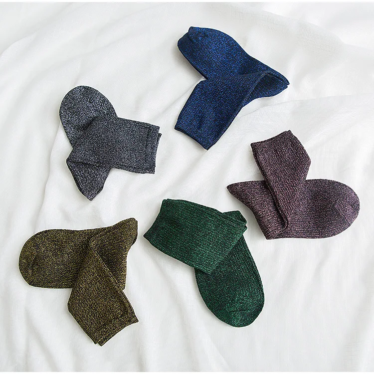 1/5 Paar Mode glänzende Glitzer gestreifte Damensocken süße Kawaii Winter warme Socken Streetwear trendige Felsen funkelnde helle Farbe – Detail 17
