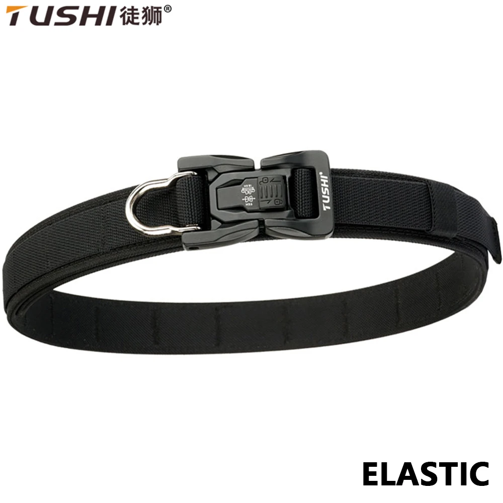 TUSHI Elastischer Gürtel für Herren, Nylon, Metall, automatische Schnalle, Polizeipistolengürtel, hart, taktisch, militärisch, Outdoor-Gürtel, IPSC-Zubehör