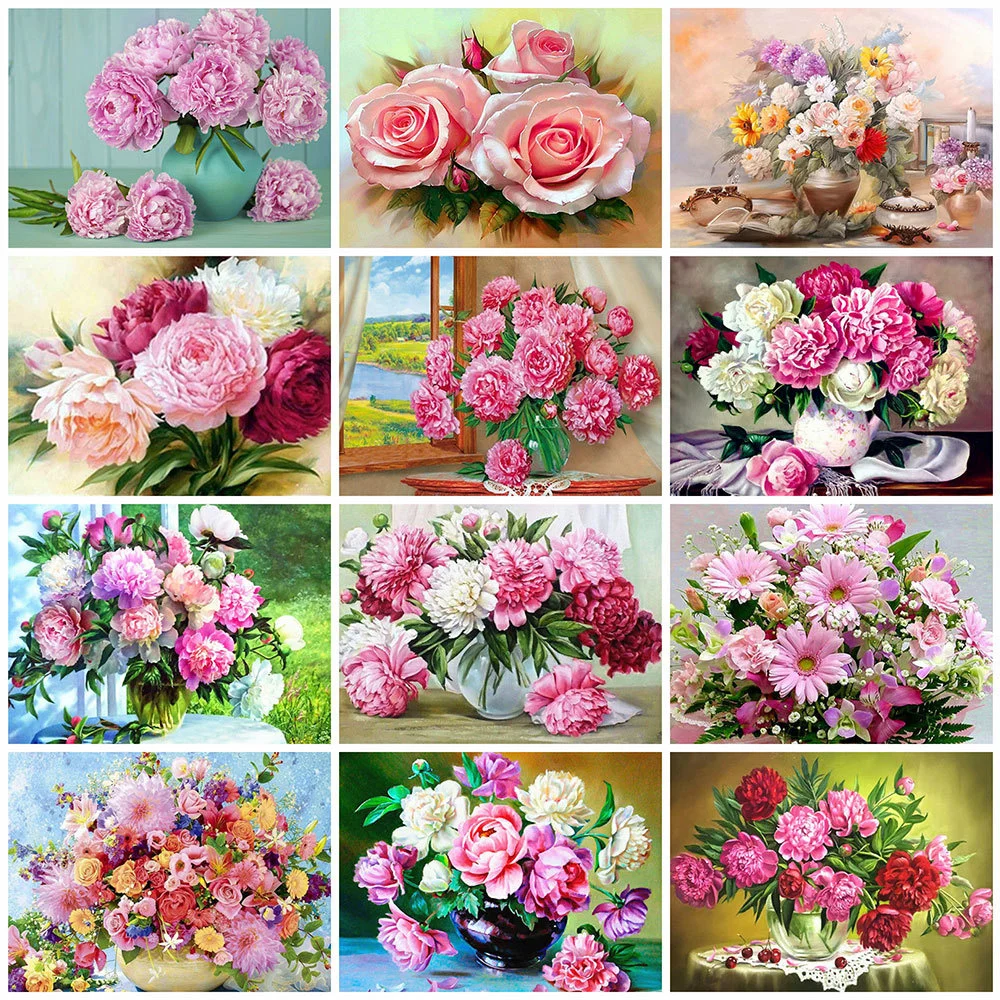 Diamond Painting Peony Cross Stitch Diamond Embroidery Flower Rose Mosaic Rhinestone Pictures Full Complete Kit Hobby diamond painting