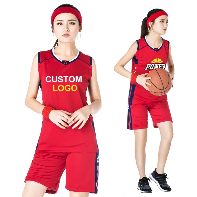 Girls Basketball Jersey Personalized Customize With Numbers Design Colorful Red Sportswear Youth Womens Basketball Uniforms Sets