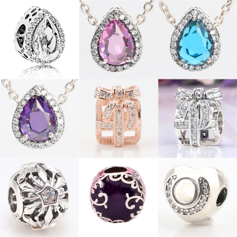 925 Sterling Silver Gift Box Water Drop Crystal Beads For Original 
