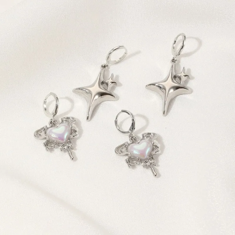 2 Pairs/set Love Heart&Star Earring Sets for Women Y2K Style New Trend Earrings Party Jewelry Gifts
