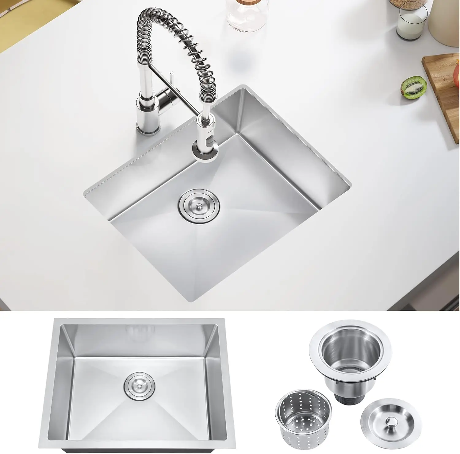23 Inch Undermount Kitchen Sink Nano Coating Stainless Steel Kitchen Sink Medium Undermount Single Bowl Sink 2
