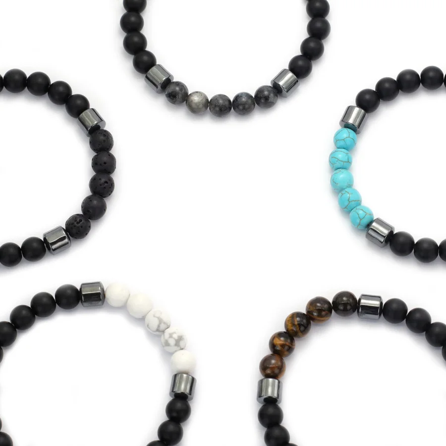 Men Tiger Eyes Beaded Volcanic Rock Stone Bracelet