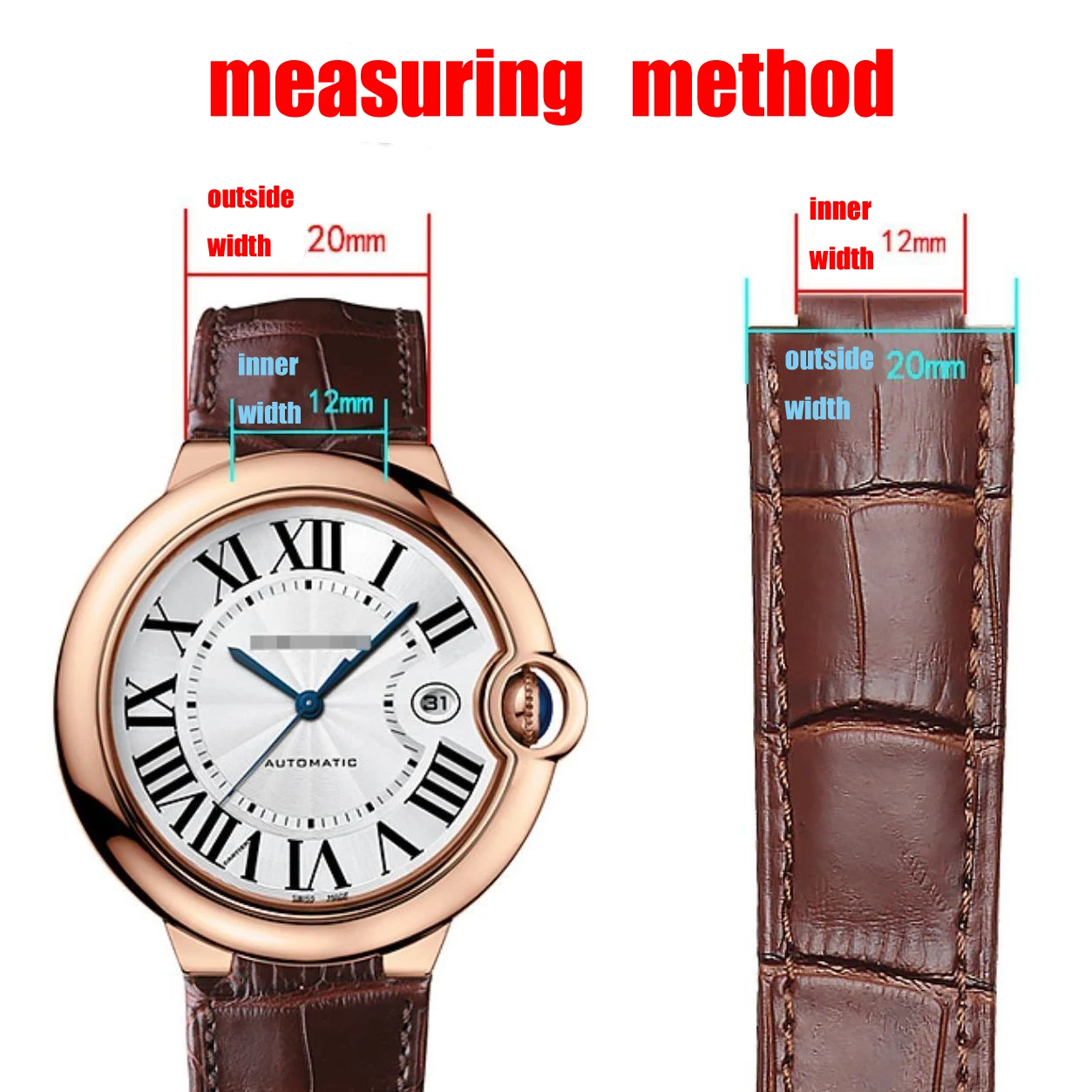 Convex Watch Strap Real Animal Skin Handmade Full Grain Leather Bracelet Accessory for BALLON BLEU DE ballon bleu