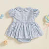 Newborn Baby Girl Summer Outfits Bow Embroidery Smocked Romper Dress Floral Short Sleeve Bodysuit Jumpsuit Clothes 3