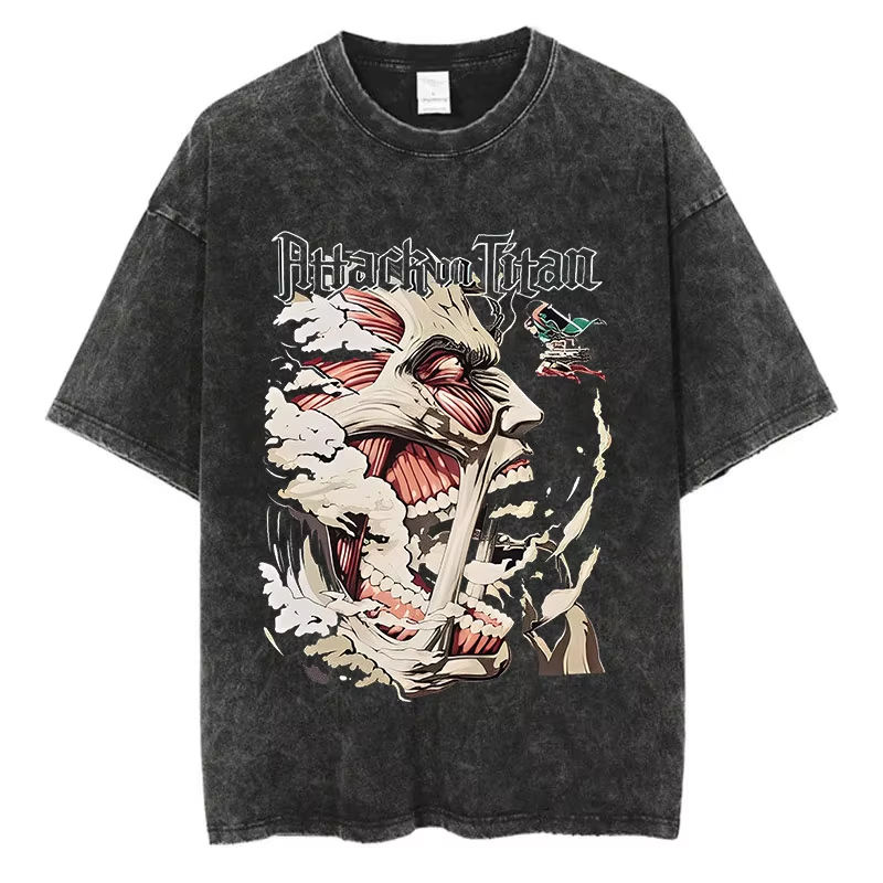 Oversized Attack on Titan Washed Summer T-Shirt, Vintage Distressed Anime Graphic Streetwear for Men Women, Survey Corps AOT Tee