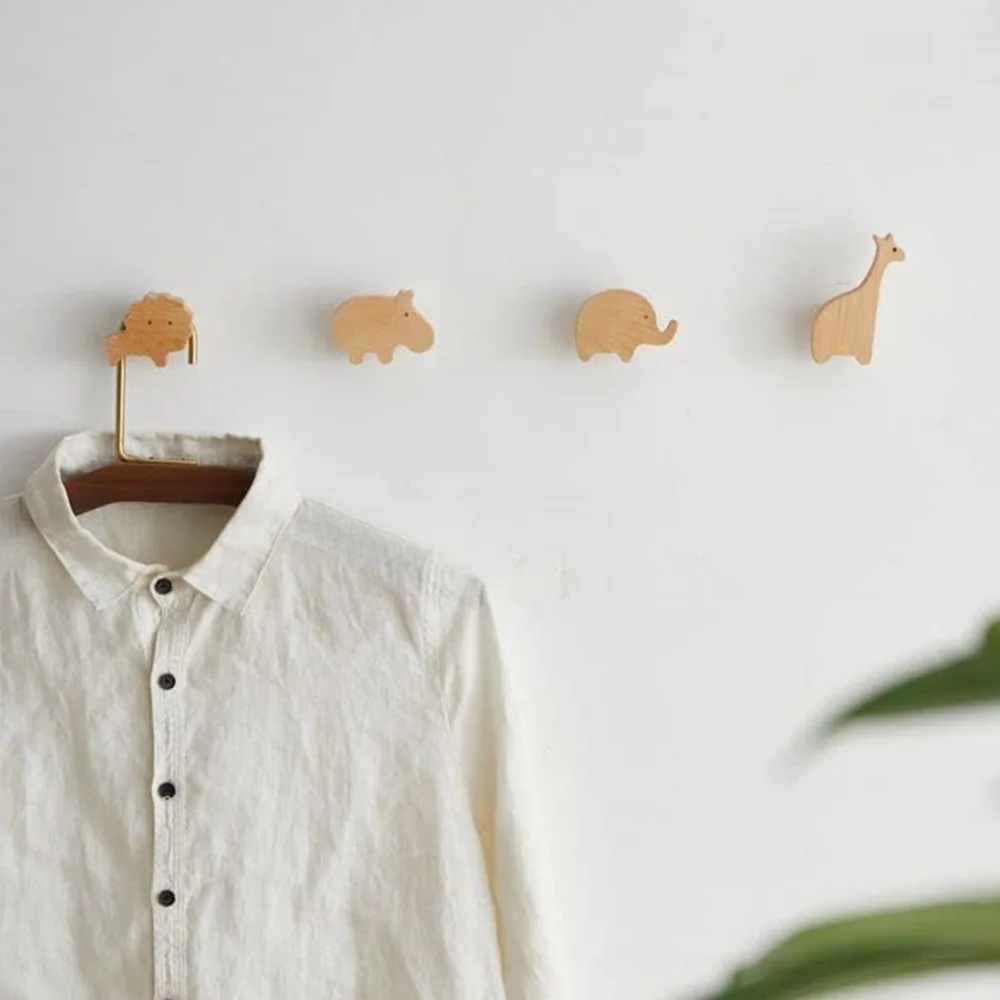 

Animal Shape Wood Hook Wall Mounted Clothes Hanger Rack Keychain Holder Hanging Hook Bathroom Kitchen Organizer Door Handle