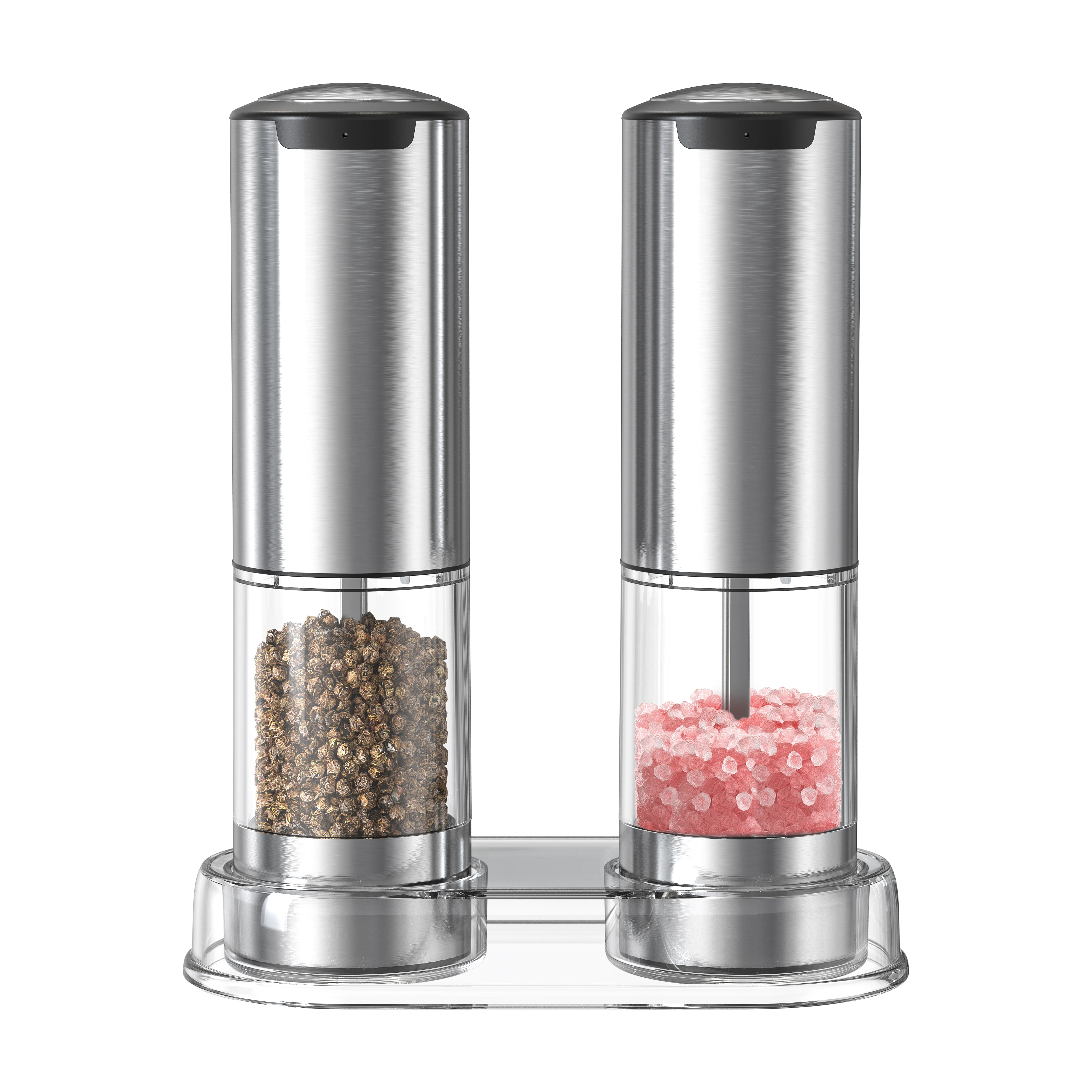 Rechargeable Electric Salt and Pepper Grinder Set Stainless Steel Automatic Pepper Mill Large Capacity Container Adjustable