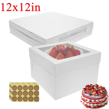 10Pcs White Bakery Boxes with Window, 12 X 12 X 8 Inches, Fold Cake Boxes Treat Boxes for Cookies, Pastry, Macarons Party Favor 1