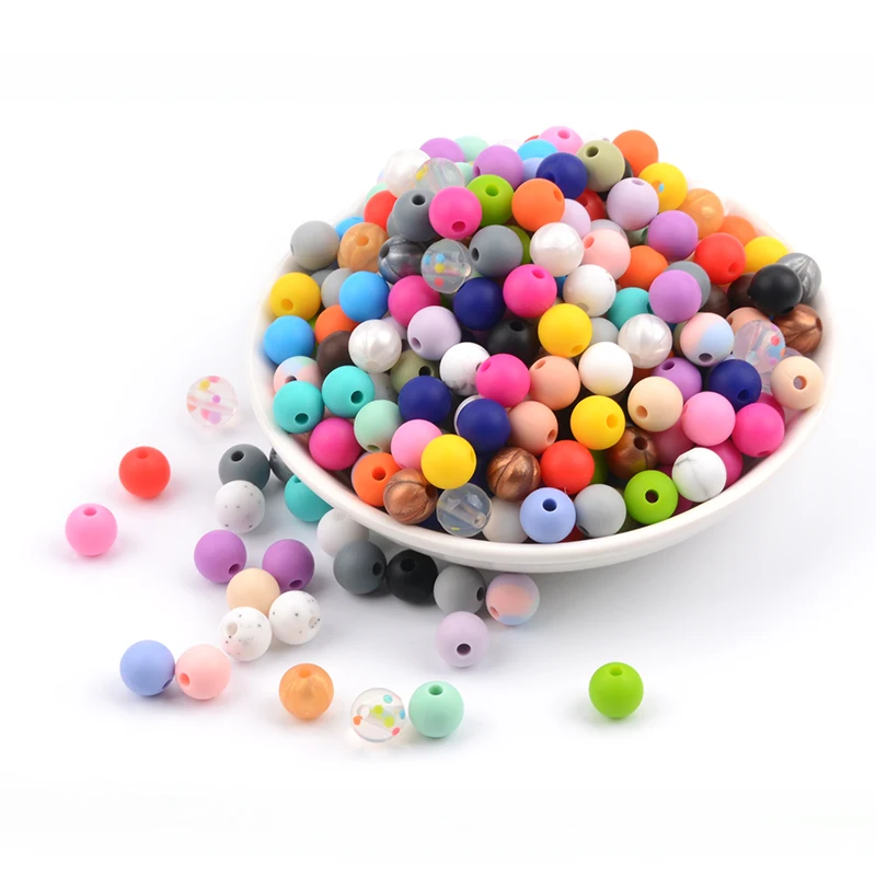 LOFCA 50pcs/lot 9mm Silicone beads Loose Teether Beads BPA Free Food Grade Baby Teether Chew DIY Jewelry Necklace Making