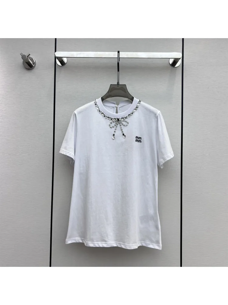 

2023 New Women Spring And Summer Fashion Comfortable Bow Round Neck Short Sleeved T-Shirt