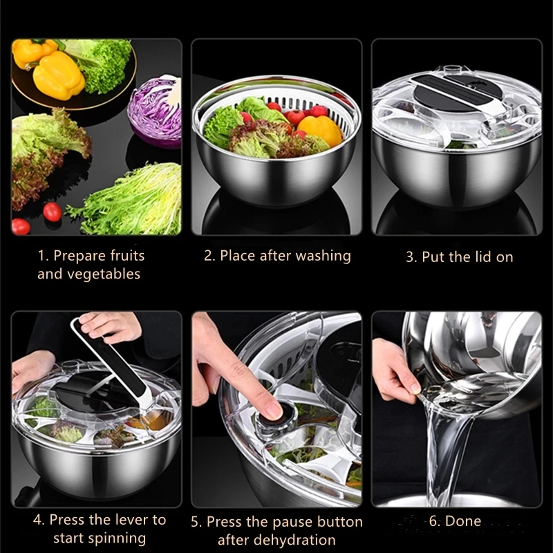 Stainless Steel Vegetable Fruit Dryer Drainer Dehydrator Salad Spinner  Clean Salad and fruit Vegetables Centrifuge Kitchen Tools - AliExpress