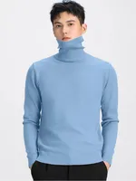 Men's High Collar Knitted Sweater Slim Fit Turn-down Collar Warm Base Layer irt Autumn Winter Pure Color Sli Knitted Sw...