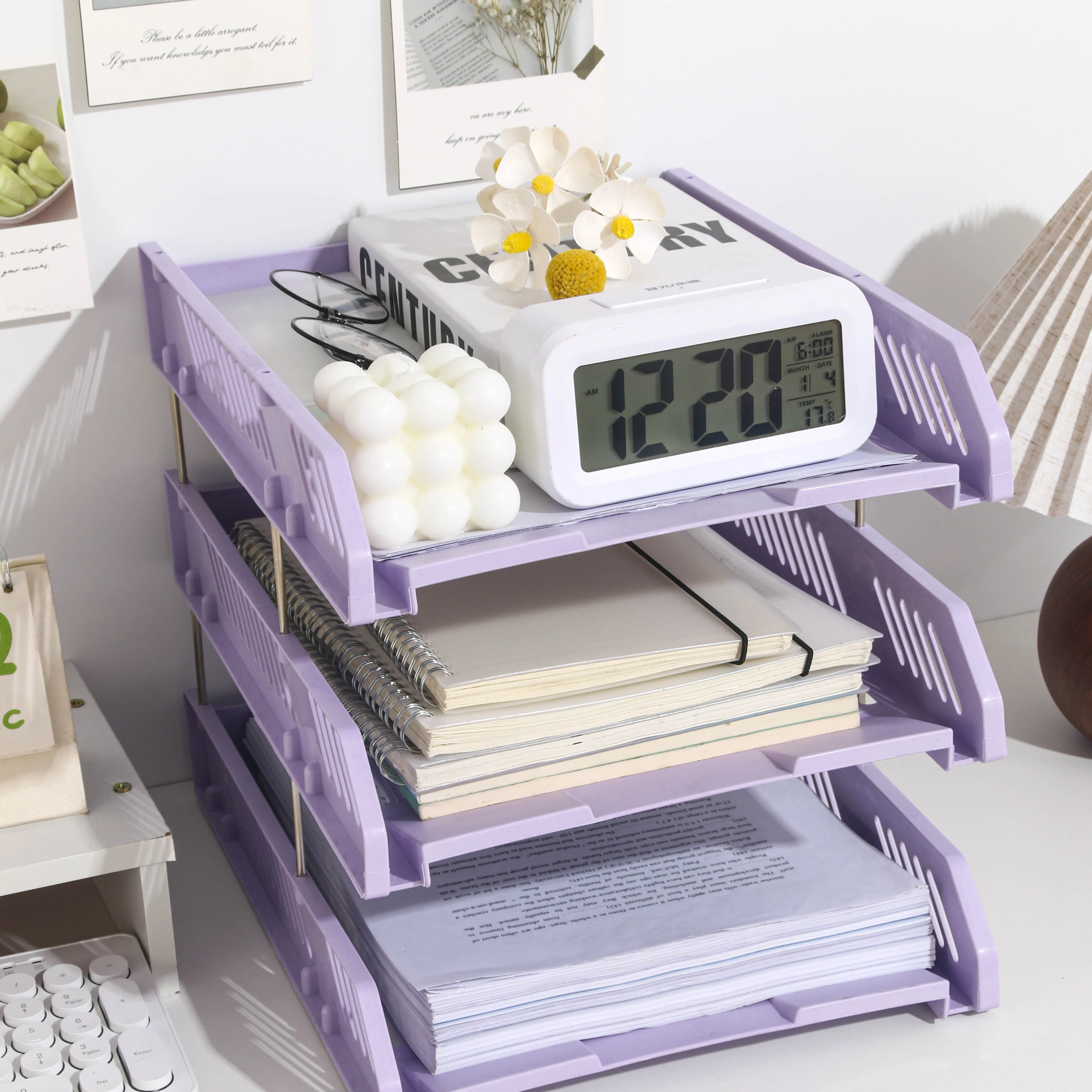 Three-Layer File Holder File Tray Plastic Horizontal File Frame File Organization Information Desktop Storage Rack Desk Storage File Basket Multi-Layer File Rack Folder Storage Box 3