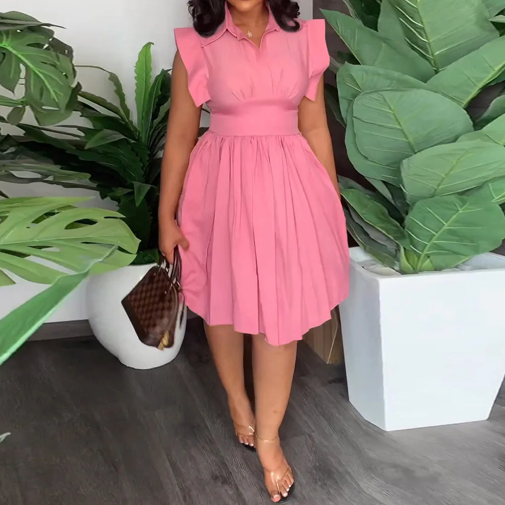 

Women Spring Summer New Arrival Slim Solid Color Turndown Collar Single Breasted Hollow Out Draping Sleeveless Office Lady Dress