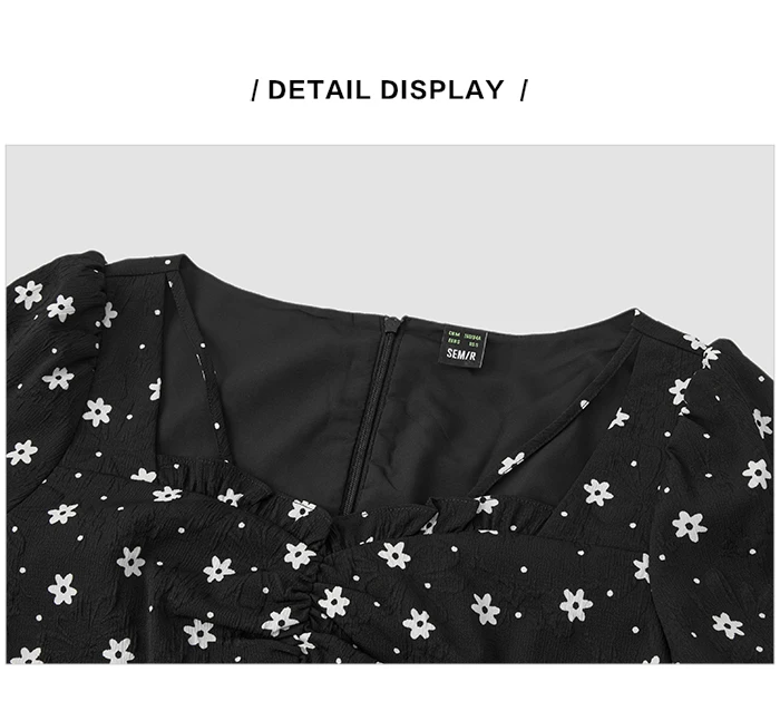 Dress Women Texture Fungus Edge Floral Dresses Temperament Autumn New Waist Square Collar Dress