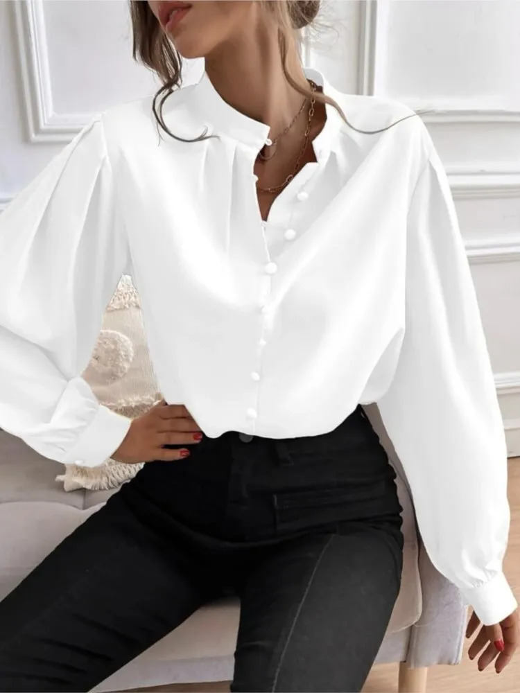 Tralilbee Nouvelle Chemise Élégante Pour Femmes Mode Polyvalente Décontractée Col à Revers Manches Longues Imprimé Coloré Chemise Tempérament