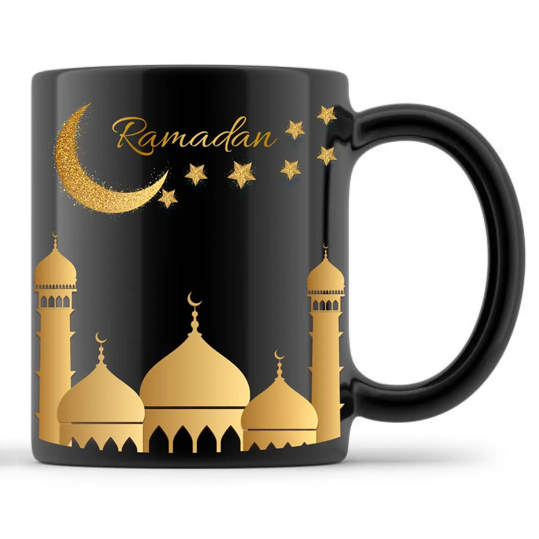 

2023 new hot selling 11 oz coffee milk tea ramadan gift box ceramic porcelain black ramadan mugs