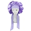Bonnet Sleep Cap Women Satin Solid Sleeping Hat Silky Bonnets With Tie Bands Elastic Shower Cap  For Curly Hair Bonnets Nightcap 6