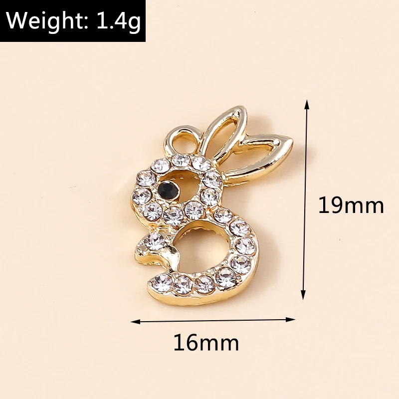 10pcs 16*19mm 귀여운 합금 크리스탈 토끼 매력 귀걸이 목걸이 팔찌 토끼 펜던트 DIY 쥬얼리 만들기 도매