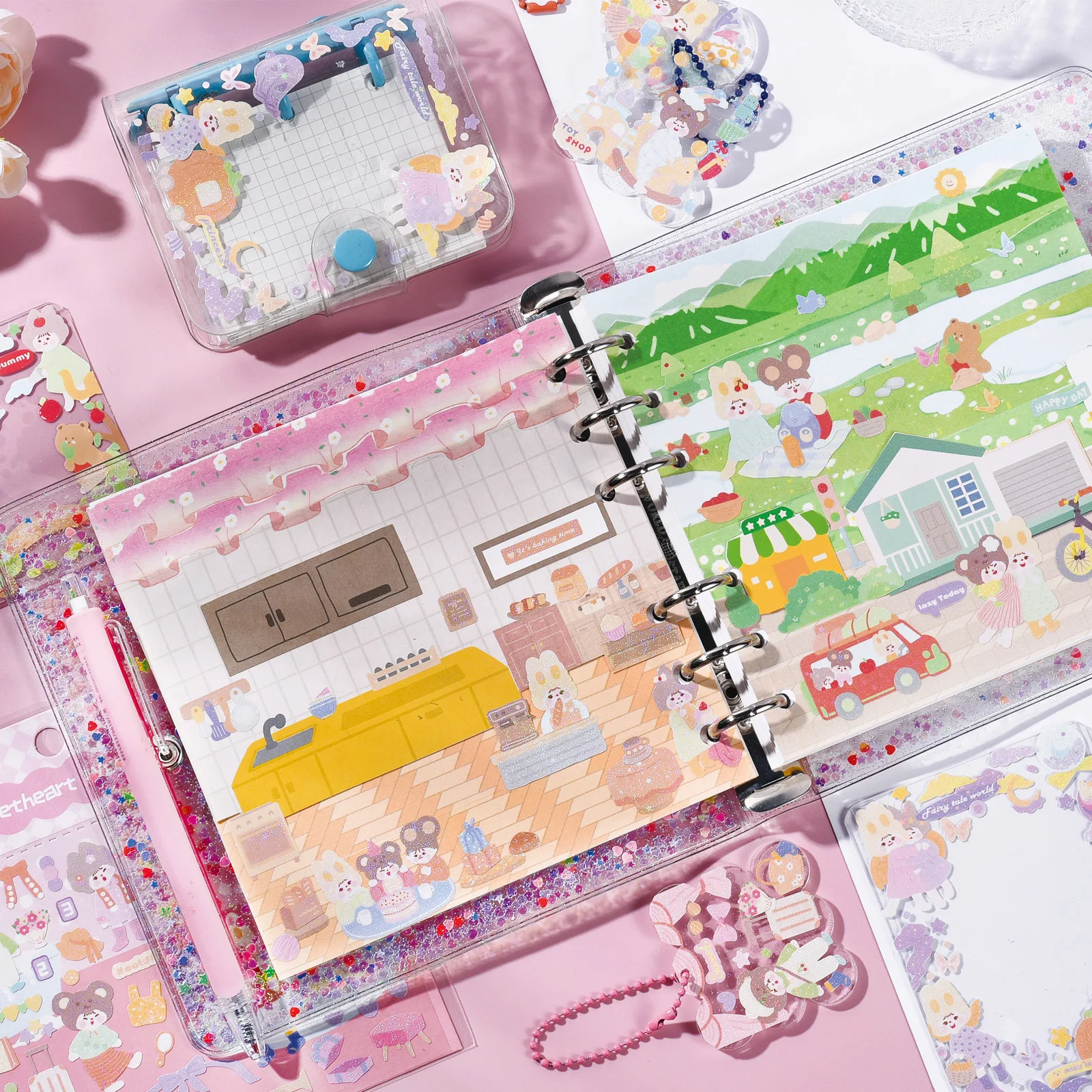 Fairycore Friends  Cottagecore Kitty Sparkly Sticker Sheet