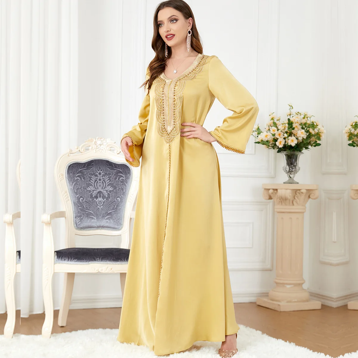 2024 Prayer Muslim Fashion Women's Dress Inside A Ramadan Dress in Abaya Arabic-embroidered Chiffon Party in Turkey Dress