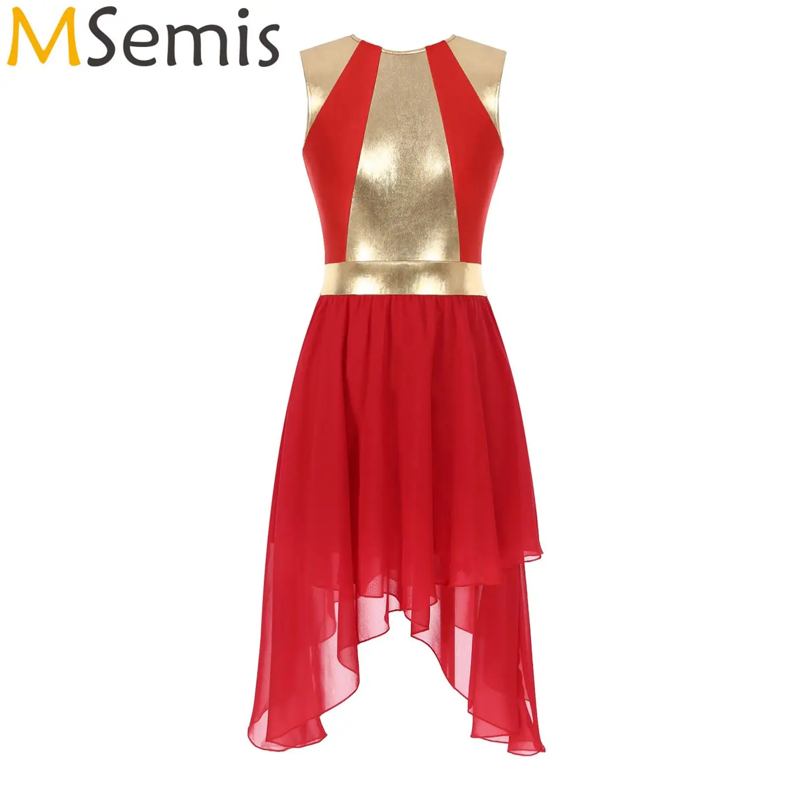 

Womens Praisewear Invisible Zipper Back Lyrical Ballet Praise Dance Dress Metallic Liturgical Lyrical Worship Dance Costumes