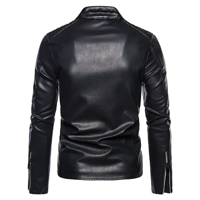 Spring Autumn Trend White Windproof Coat Solid Men's Motorcycle Leather Jacket Stand Collar Jackets Fashion Casual Streetwear