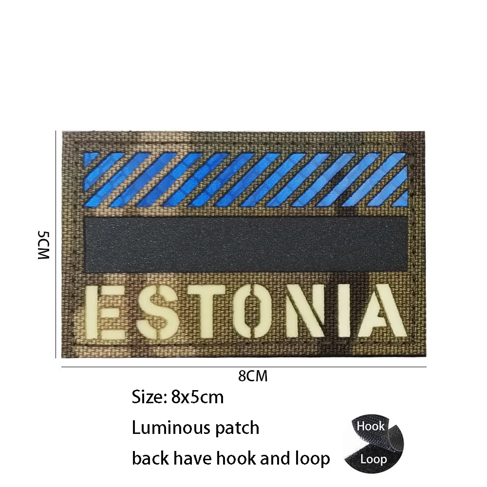 Zubehör für Outdoor-Taschen mit Flagge. Leuchtendes, estnisches, lasergeschnittenes IR-reflektierendes Armband. Bestickte Klettaufnäher für Kleidung_voghion.com