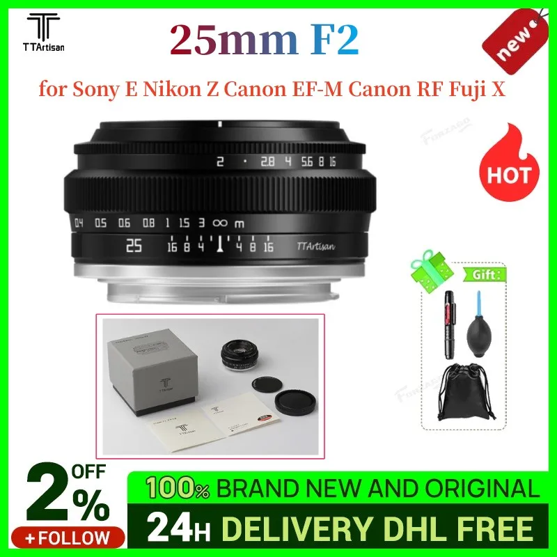 Objectif TTArtisan 25mm F2 Pour Sony E-Mount - Grand Angle APS-C Manuel, Léger, Pour A6000, A7, NEX