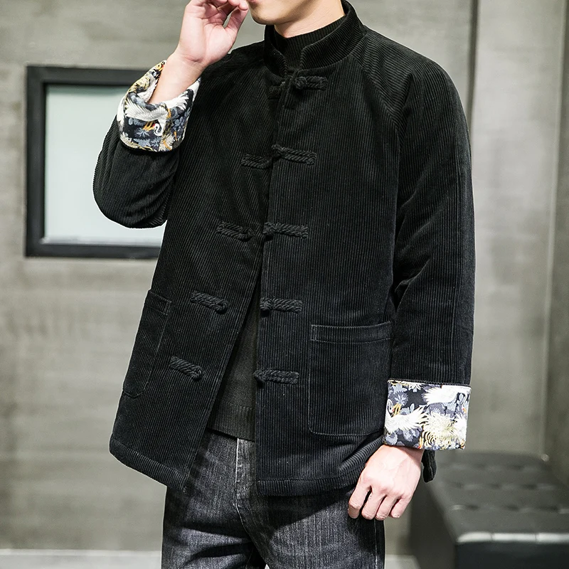 2023 Winter Men's Corduroy Chinese Tang Style Cotton Padded Jacket  Winter Plush Thickened Warm Wadded Coats