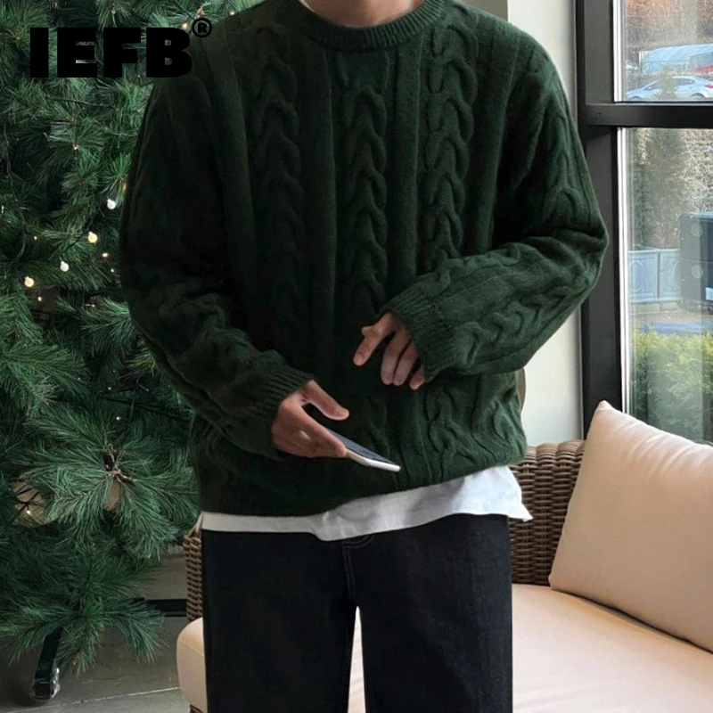 

IEFB Fashion Men's Sweater Winter Warm Tops Korean Style Loose Trend Round Neck Knitwear Solid Color Versatile Pullovers 9C3379