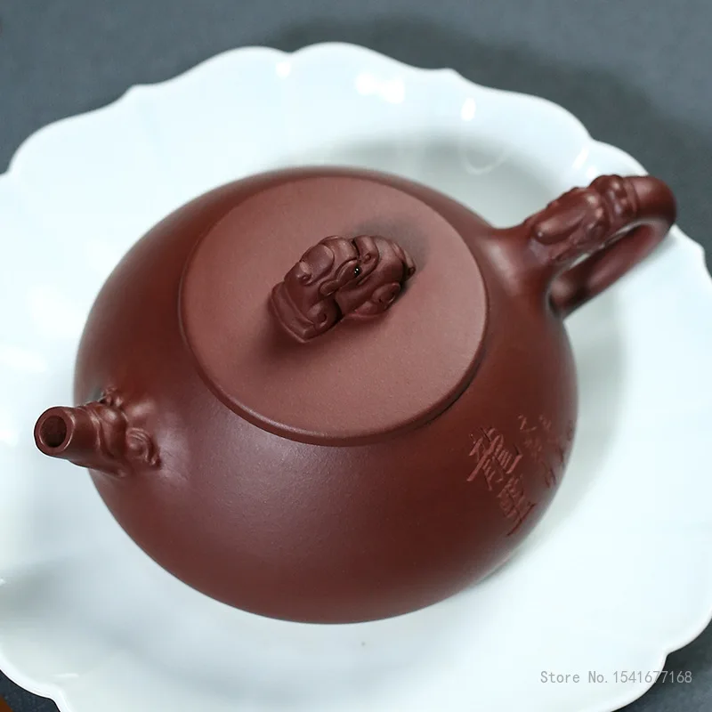 250ml Capacity Chinese Yixing High-end Raw ore purple vermilion mud Teapot, Famous Artists Hand-carved Kettle Zisha Tea Set, 1Pc