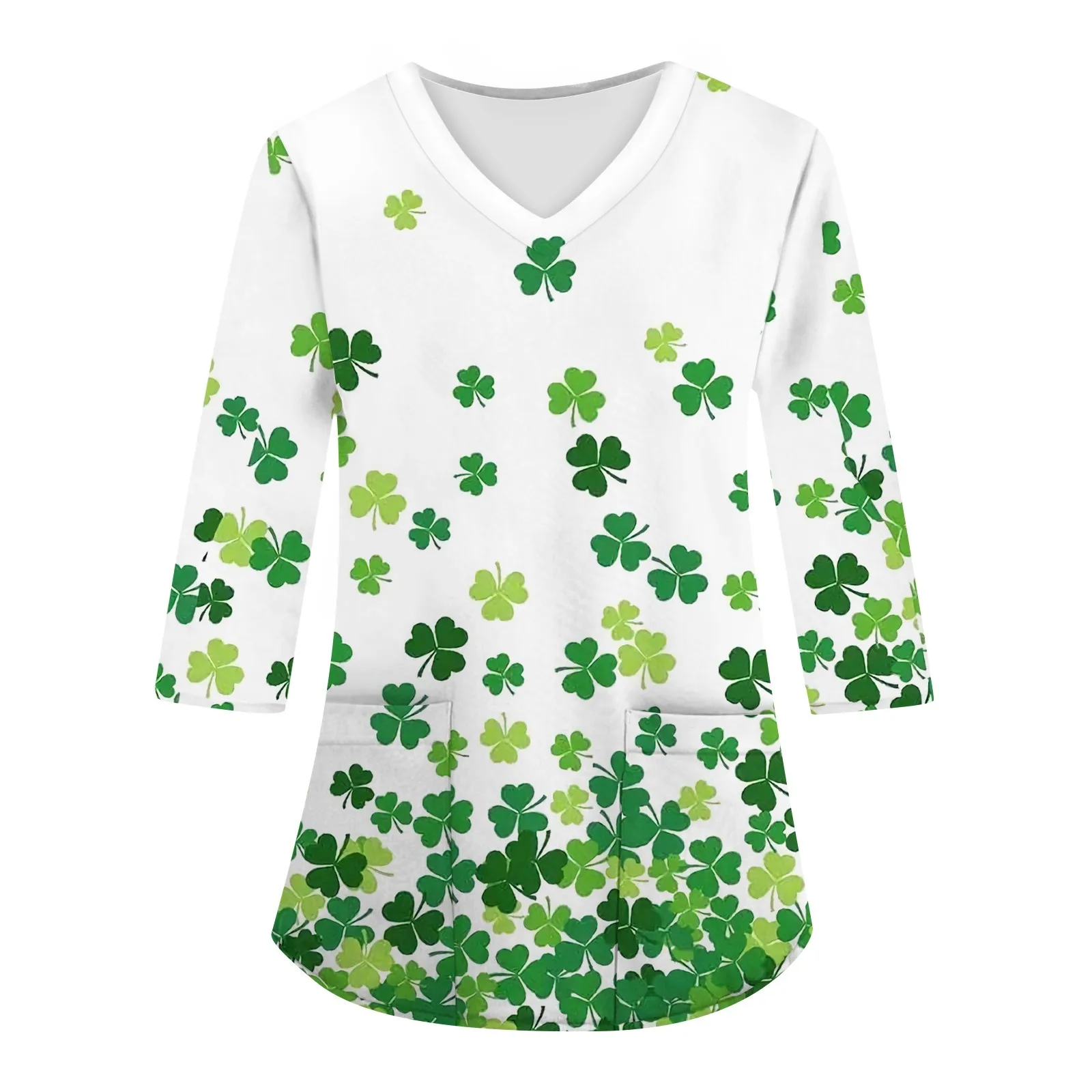 Damskie Bluzki Z Dekoltem W Serek Z Dekoltem W Serek Z 3/4 Rękawem I Zarośla Z Motywem Męskim Irish Festival T-Shirt Z Długim Rękawem Lekarz Uroda Mun