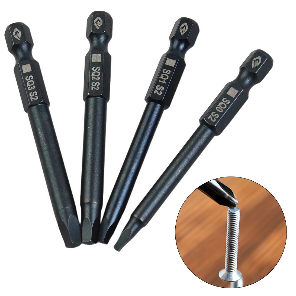 

4pcs Screwdriver Bits 65mm SQ0 SQ1 SQ2 Square Head Screwdriver Bits Set Hex Shank Magnetic Screwdriver Hand Tools Multi-tool
